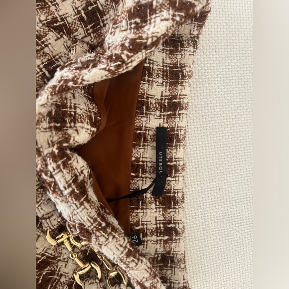 Uterque Asymmetrical A-line Midi Skirt in Brown and Cream - Picture 5 of 11